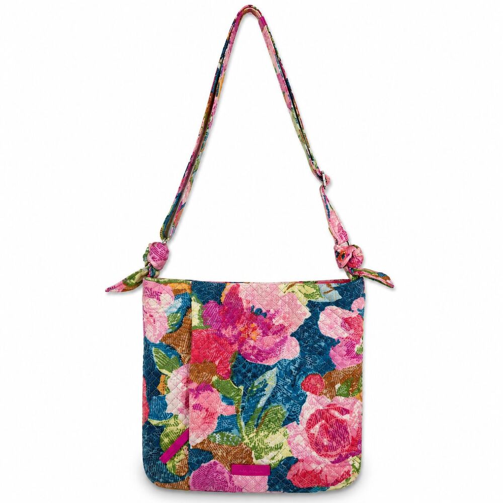 Vera Bradley Quilted Floral Crossbody Purse Blue Pink Cotton Handbag Casual